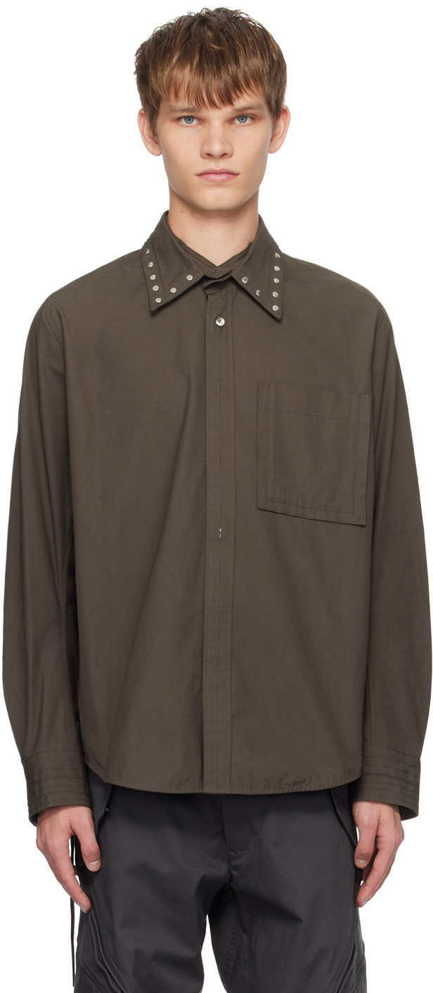 Nvrfrgt Brown Detachable Collar Shirt In Charcoal