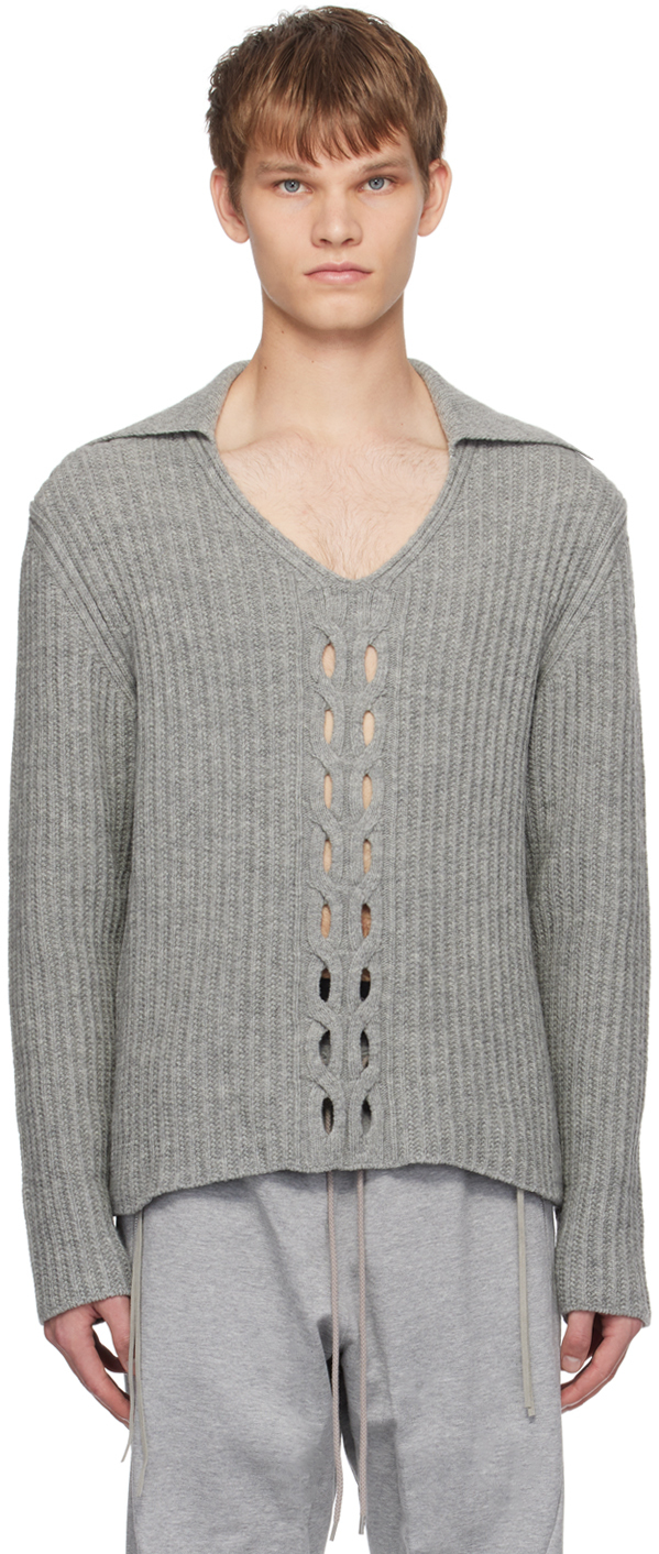 Gray V-Neck Sweater