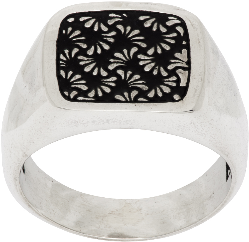 MAPLE Silver & Black Floral Signet Ring