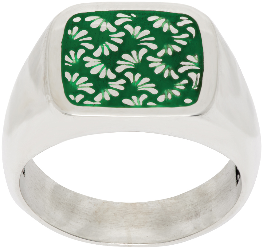 MAPLE Silver & Green Floral Signet Ring