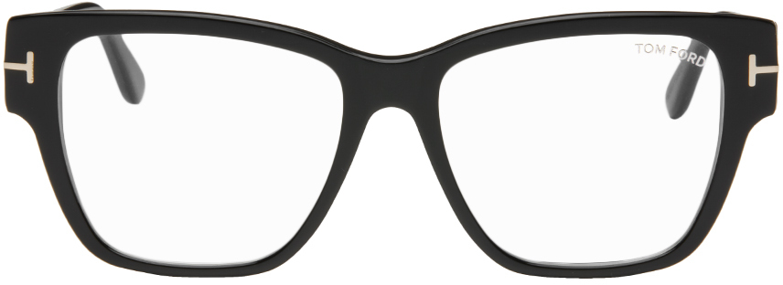 Tom Ford Black Blue-block Square Glasses In 001 Shiny Black