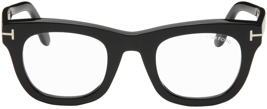 Tom Ford Black Blue-block Square Glasses In 001 Shiny Black