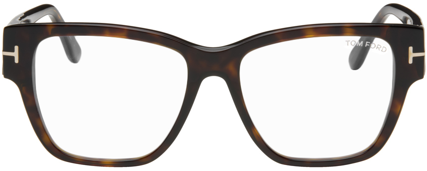 Tom Ford Tortoiseshell Blue-block Square Glasses In 052 Shiny Classic Da