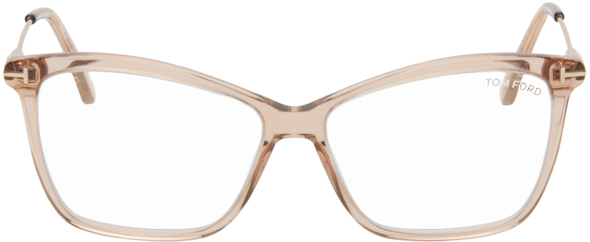 Tom Ford Brown Blue-block Cat-eye Glasses In 45 Shiny Light Brown