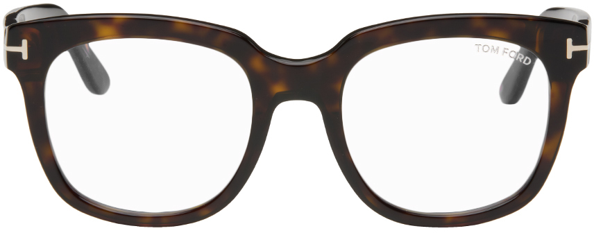 Tom Ford Tortoiseshell Blue-block Square Glasses In 52 Dark Hav