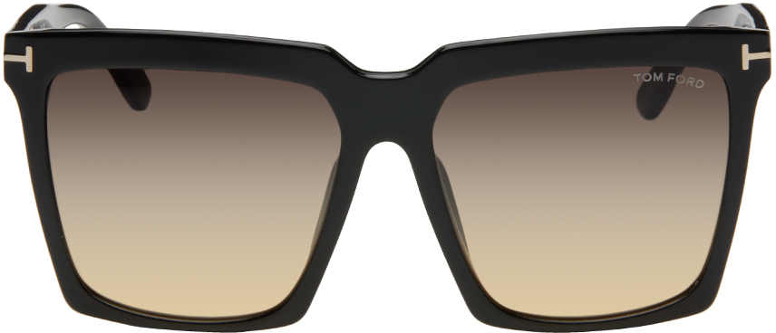 Tom Ford Black Sabrina Sunglasses In 01b Shiny Black / Gr