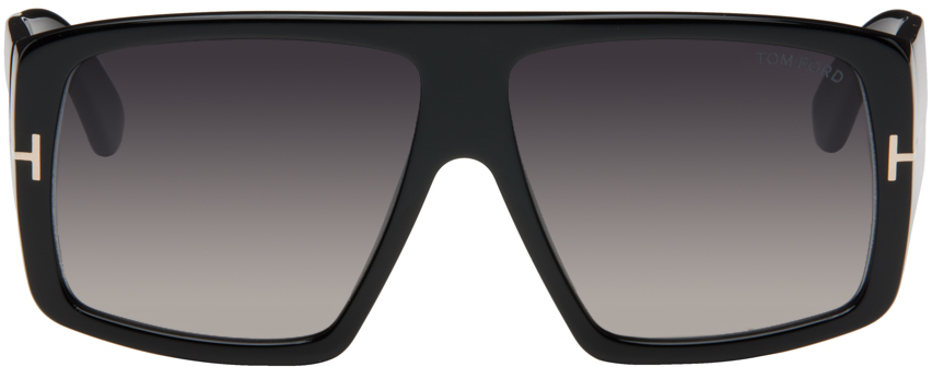 Tom Ford Black Raven Sunglasses In 01b Shiny Black / Gr