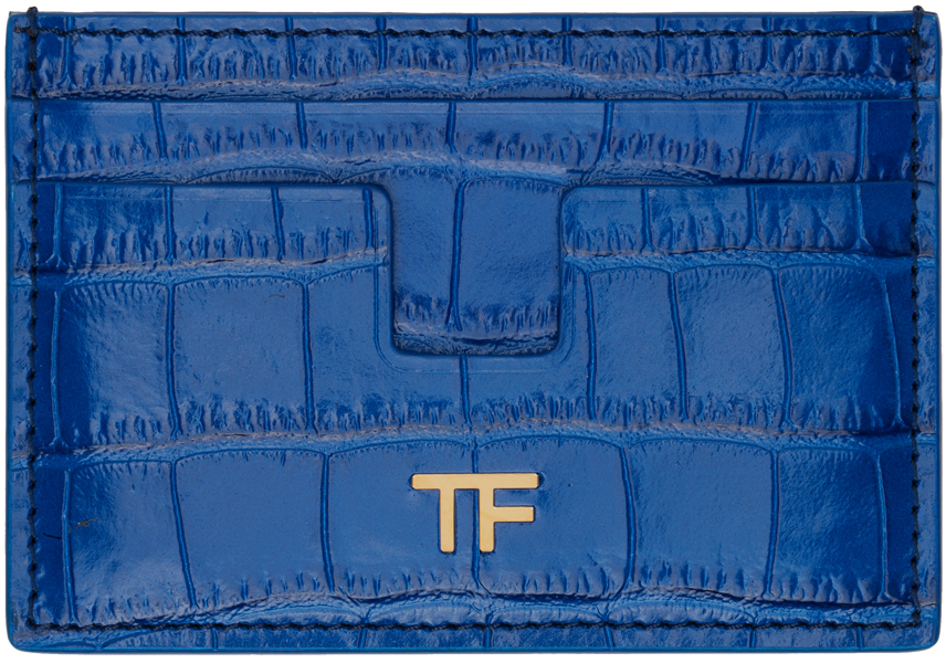 TOM FORD Blue Croc-Embossed Card Holder