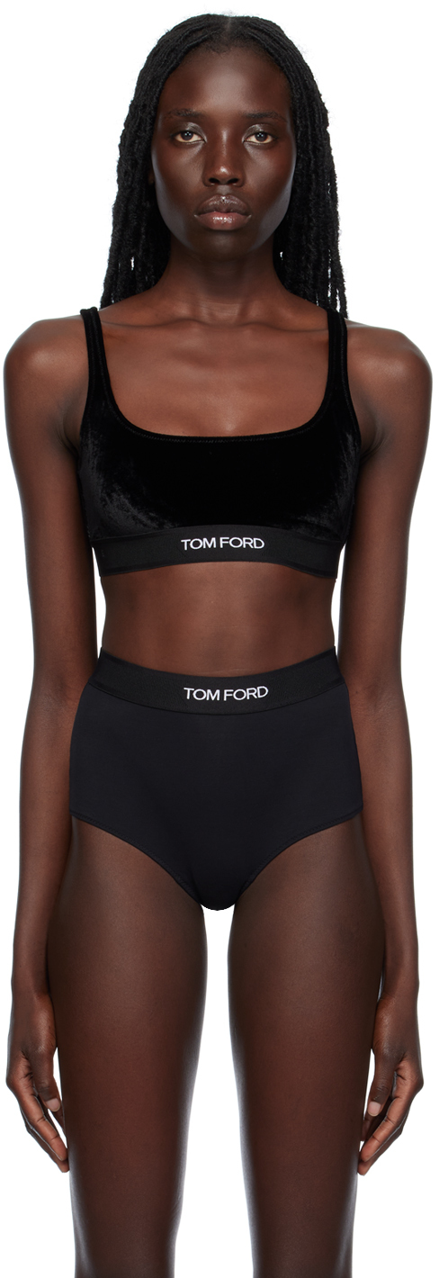 Black Logo-jacquard velvet cropped top, Tom Ford