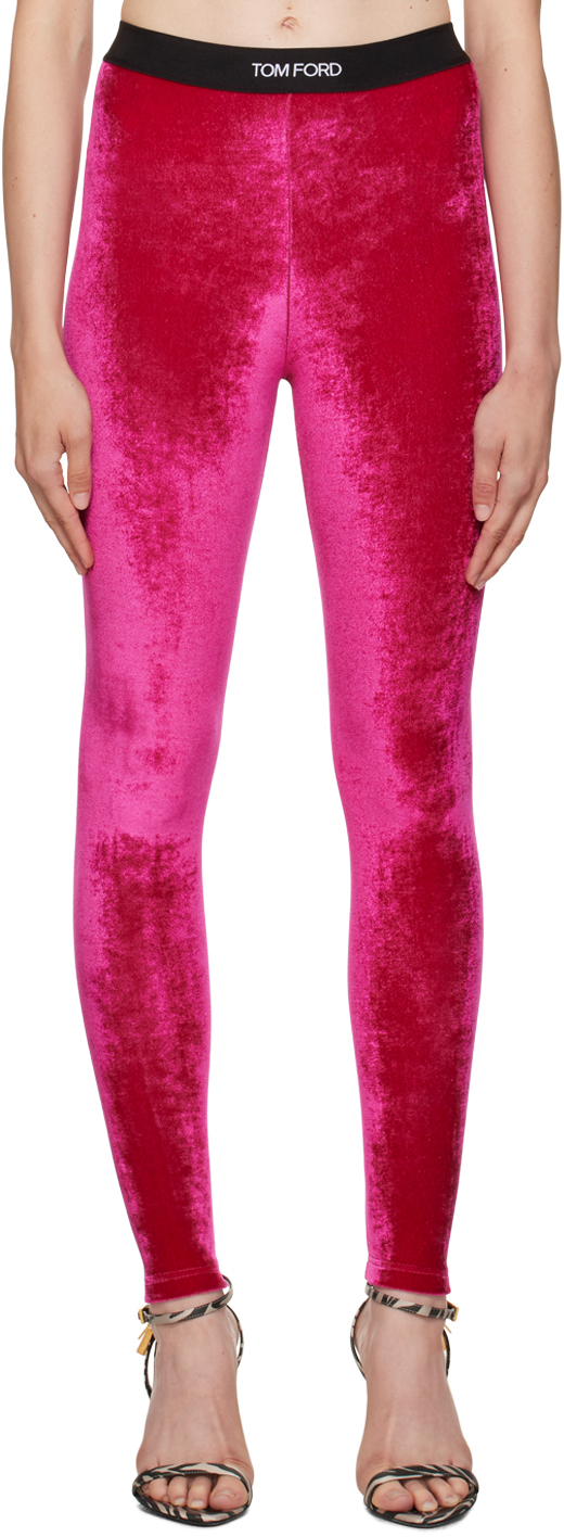 Logo velvet leggings in pink - Tom Ford