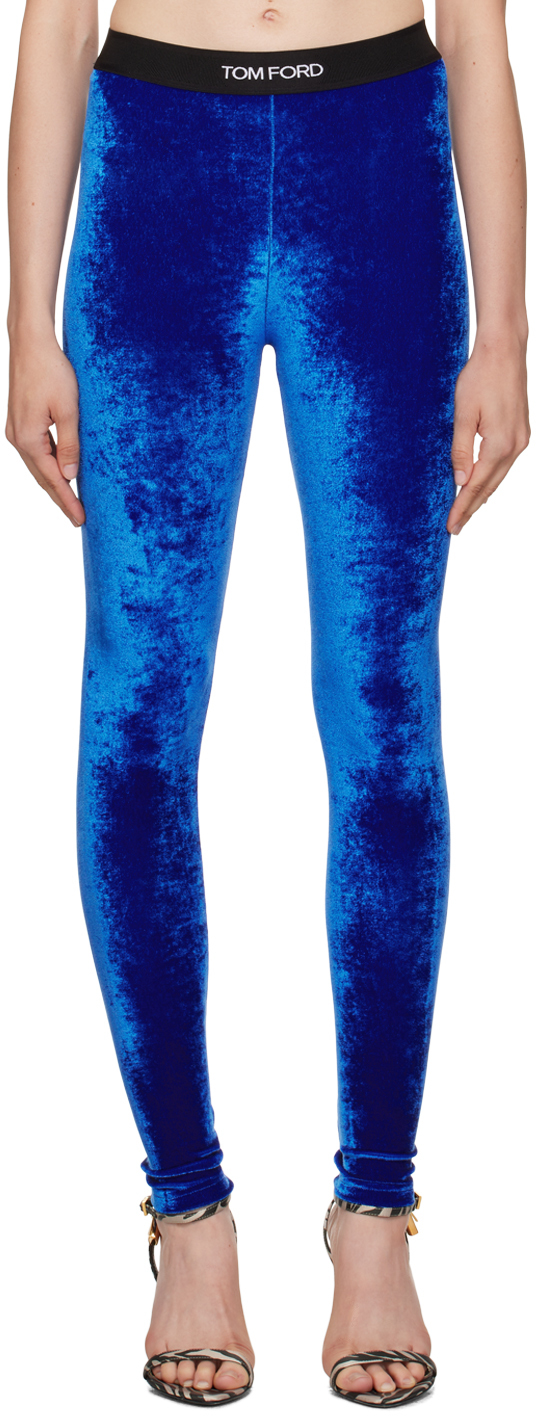 Blue Crushed Velvet Leggings