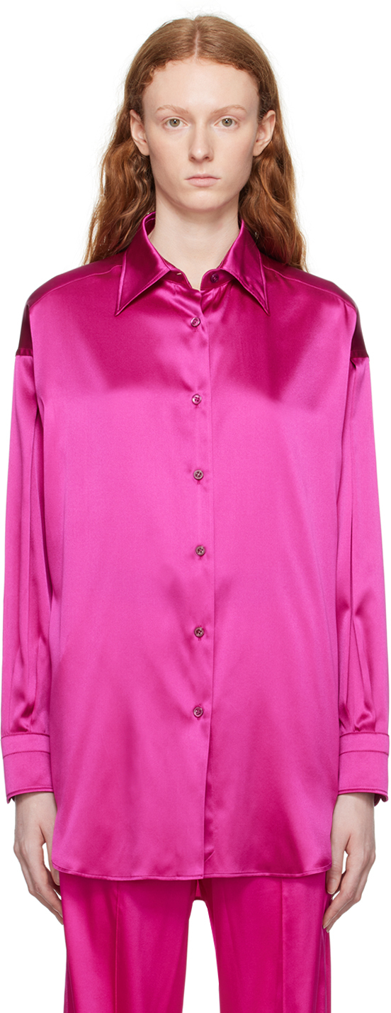 Tom Ford Stretch Silk Satin Fitted Shirt In Dp750 Hot Pink