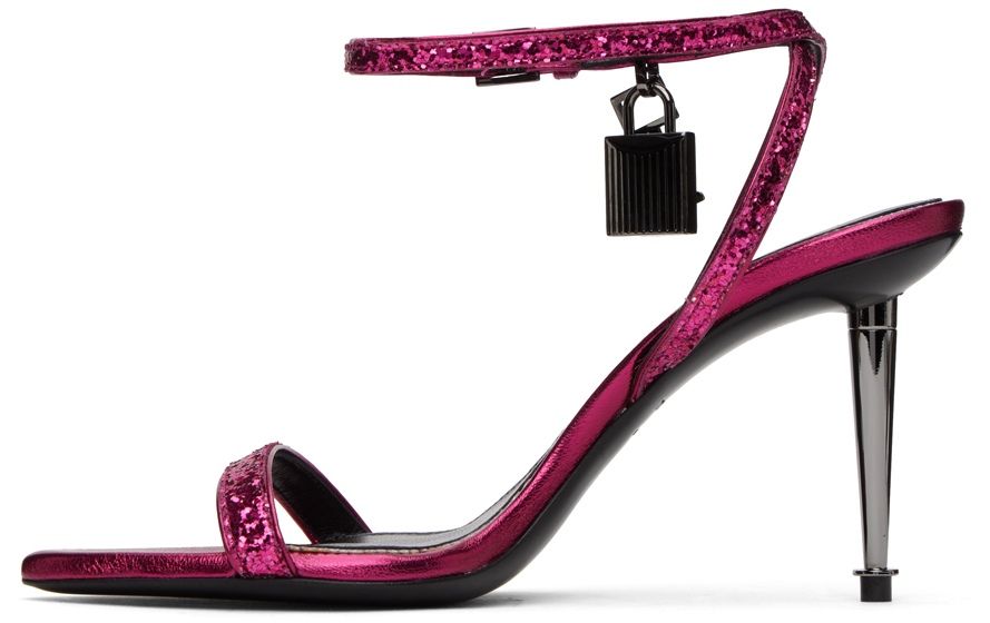 Tom Ford Pink Padlock Pointy Naked Heeled Sandals In 1p012 Fuchsia