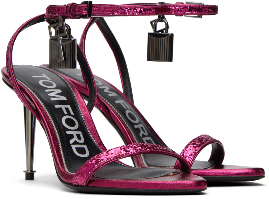Tom Ford Pink Padlock Pointy Naked Heeled Sandals In 1p012 Fuchsia