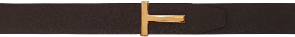Tom Ford Brown & Tan T Icon Reversible Belt In 3bj02 Chocolate + Al