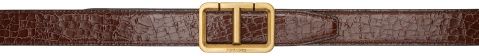 Tom Ford Brown Croc-embossed Belt In 1b088 Brunette