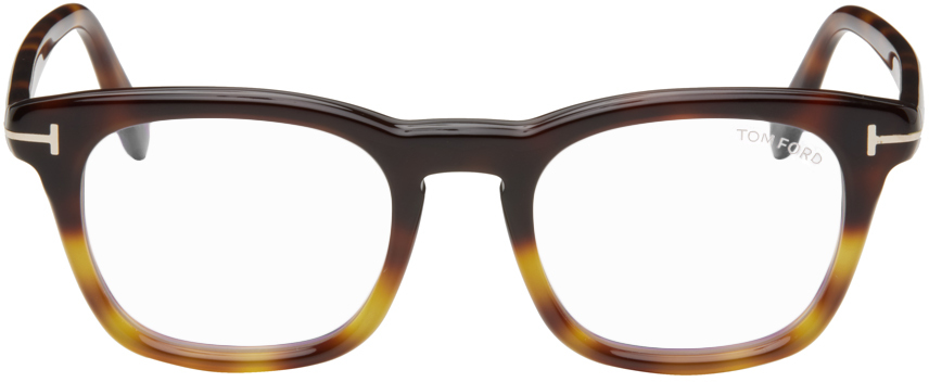 Tom Ford Tortoiseshell Blue-block Square Glasses In Shiny Blonde Havana/