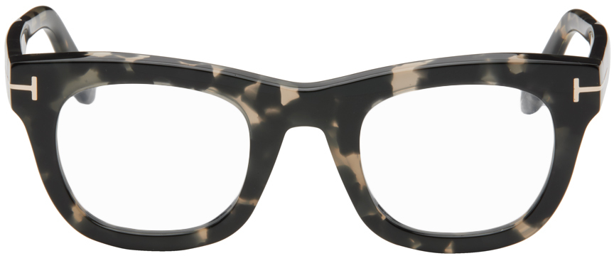 Tom Ford Grey Blue-block Square Glasses In Shiny Grey Havana/bl