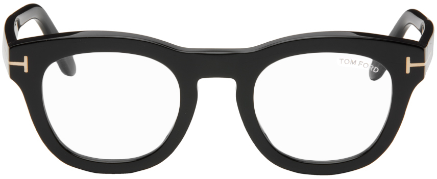 Tom Ford Black Blue-block Square Glasses In Shiny Black/blue Blo