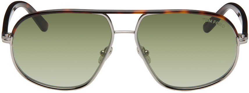 Tom Ford Silver Aviator Sunglasses In Shiny Light Rutheniu