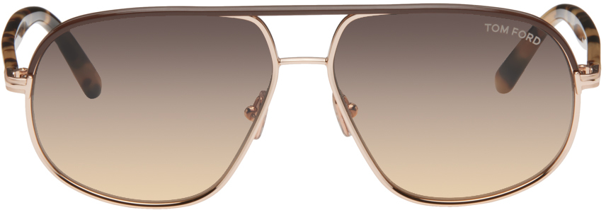 Tom Ford Maxwell Aviator Metal Sunglasses In Shiny Rose Gold, Shi
