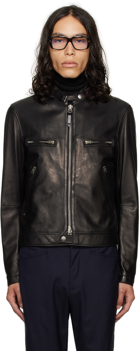 TOM FORD BLACK ZIP LEATHER JACKET