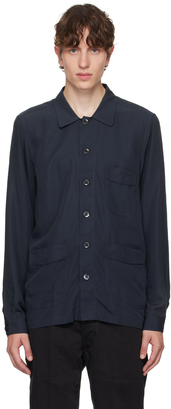 Tom Ford Navy Button Up Shirt In Hb785 Ink Blue