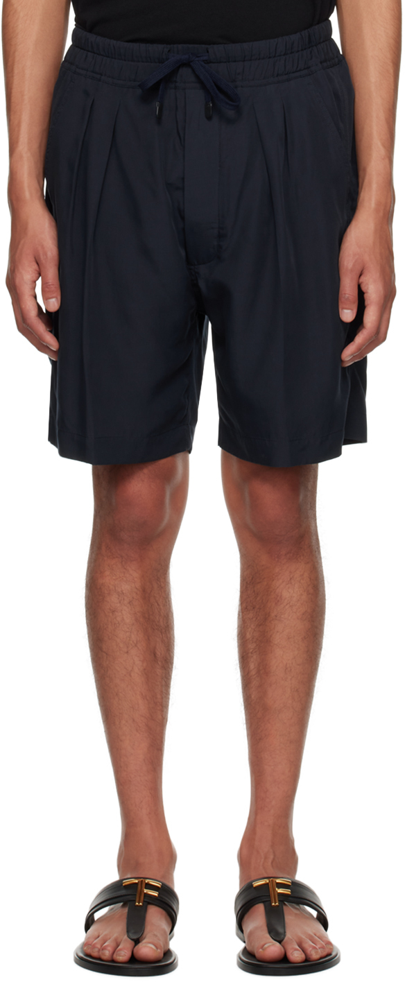 Navy Pleated Shorts