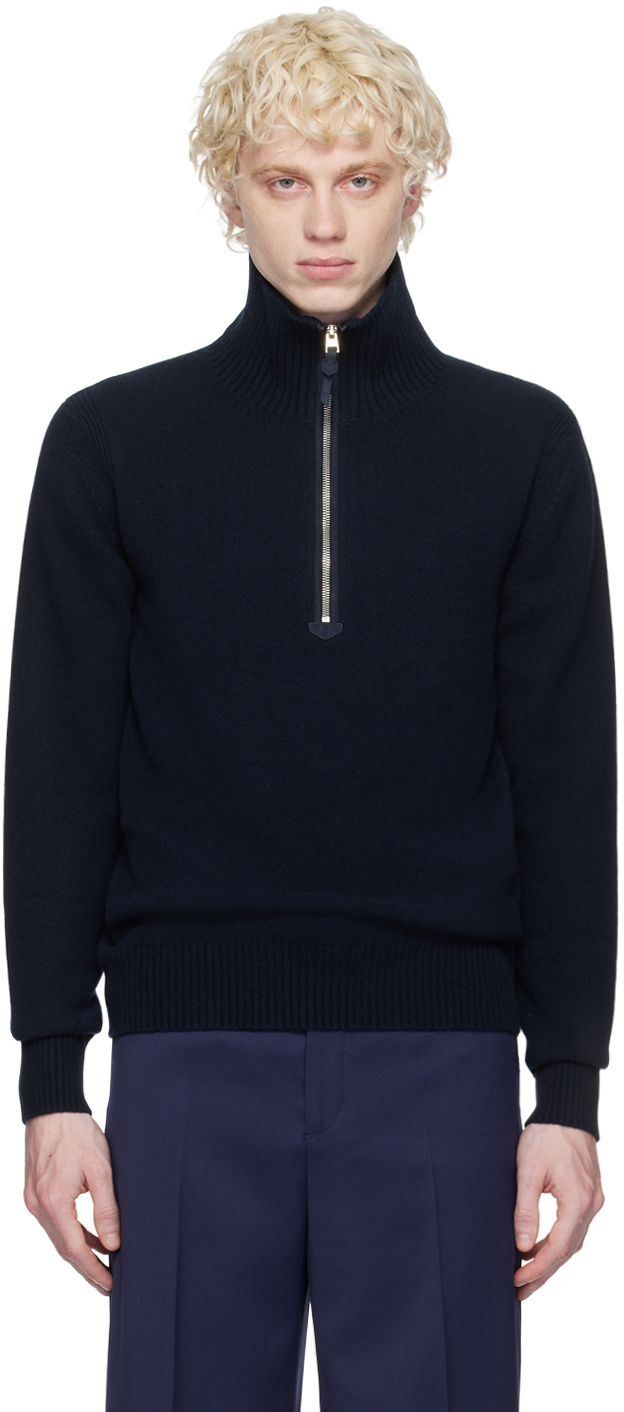 Shop Tom Ford Navy Half-zip Sweater In Hb800 Blue