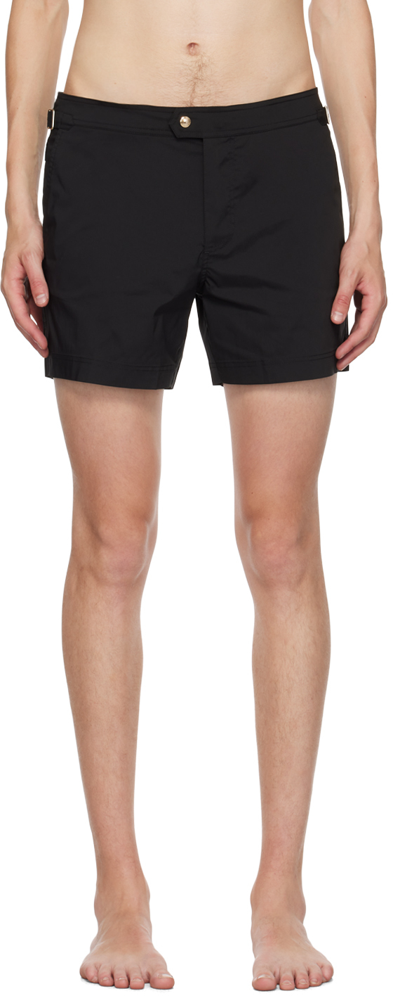 Shop Tom Ford Black Cinch Tab Swim Shorts In Lb999 Black