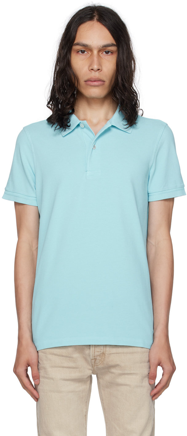 TOM FORD: Blue Embroidered Polo | SSENSE