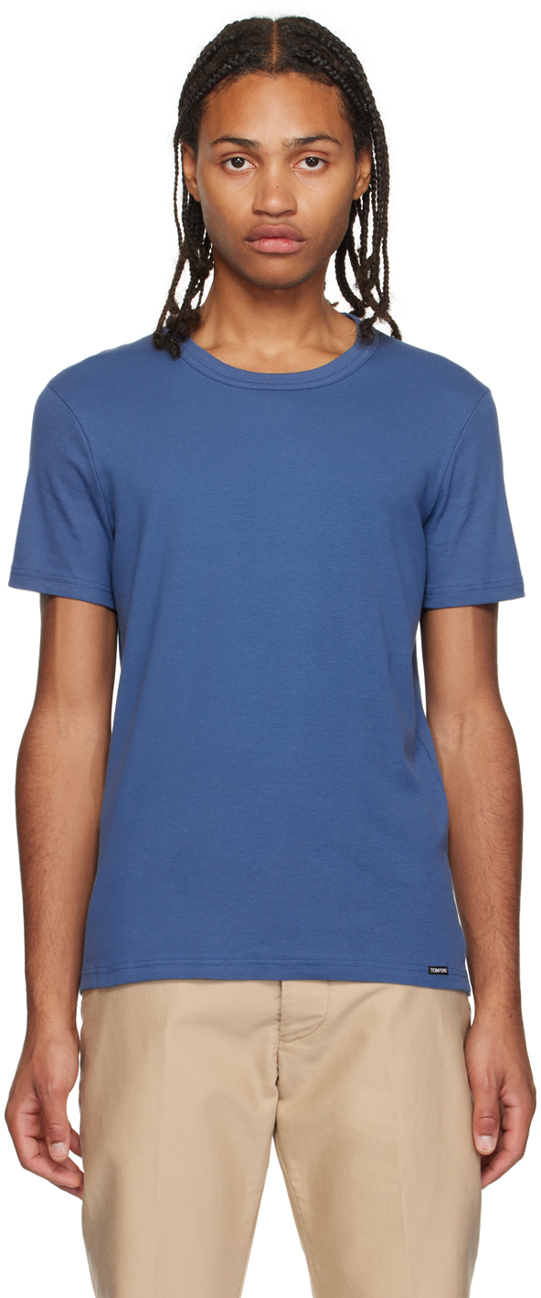 Tom Ford Blue Crewneck T-shirt In 434 High Blue