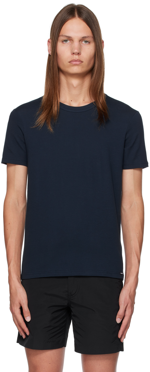 Shop Tom Ford Navy Crewneck T-shirt In 412 Navy