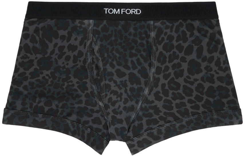 Shop Tom Ford Black & Gray Leopard Boxers In 029 Ink