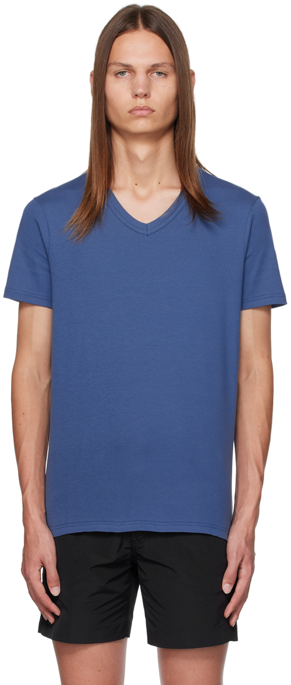 Tom Ford Blue V-neck T-shirt In 434 High Blue