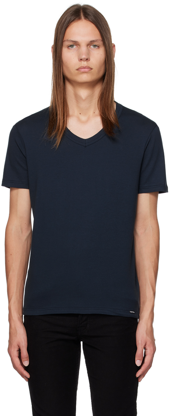 Tom Ford Navy V-neck T-shirt In 412 Navy