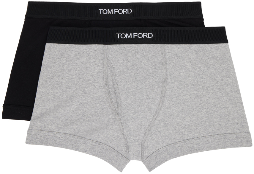 Tom Ford Two-pack Black & Gray Boxer Briefs In 008 Black / Grey