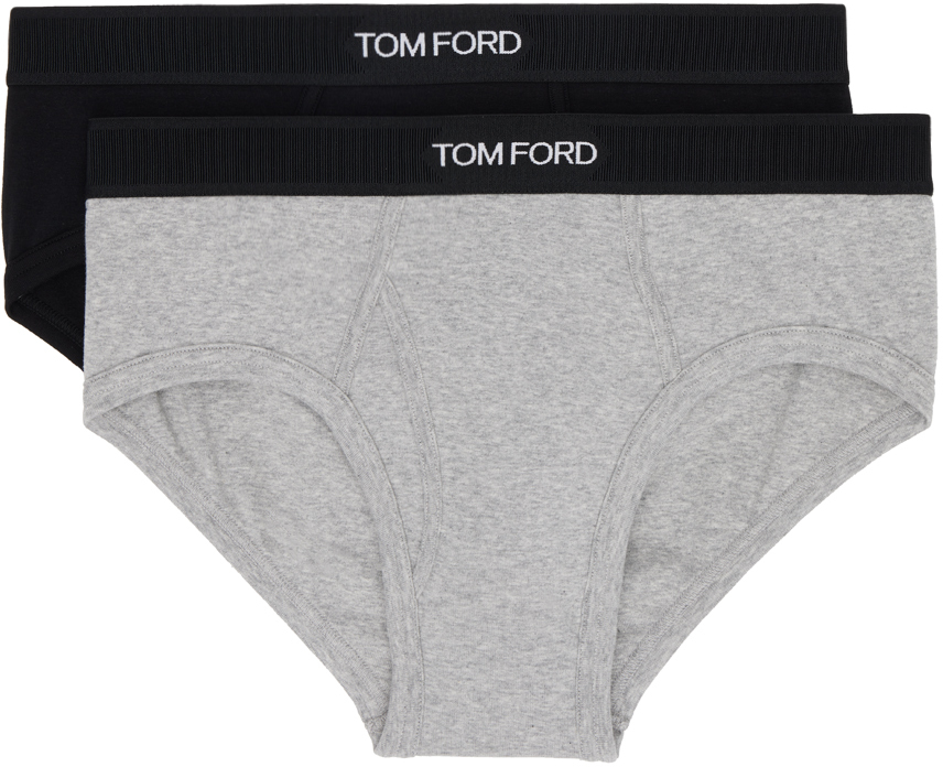 Tom Ford Two-pack Black & Gray Briefs In 008 Black / Grey