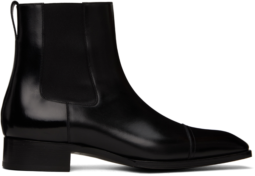 Tom Ford Edgar Polished Leather Chelsea Boots In 1n001 Black