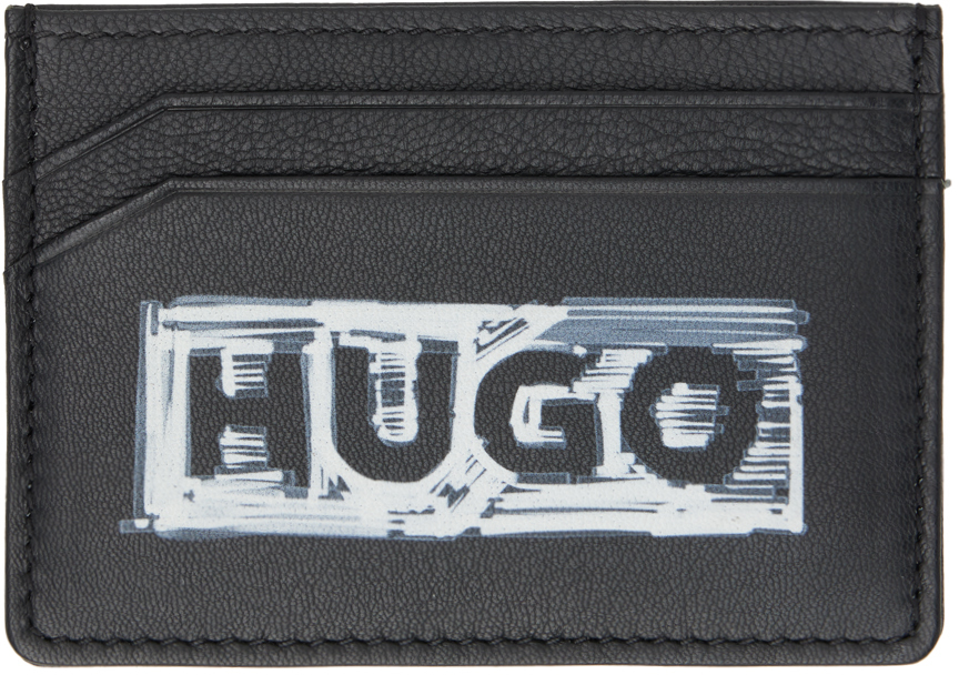 Hugo Black Printed Card Holder In 001 - Black