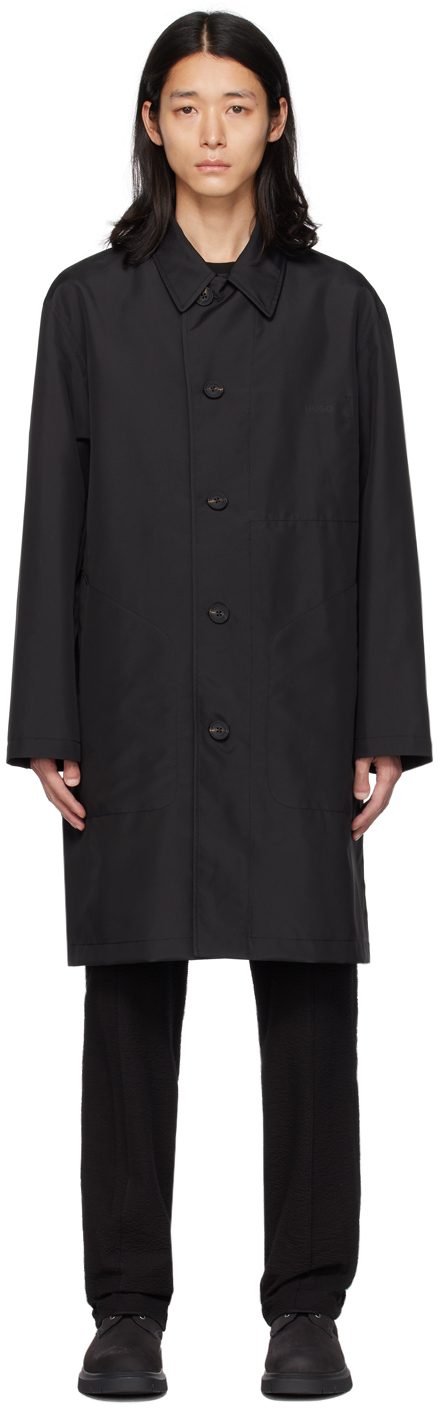 Hugo Black Relaxed-fit Rain Coat In 001- Black
