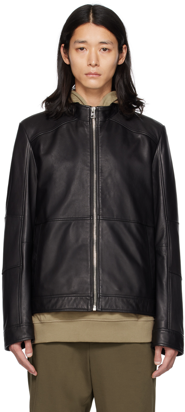 Hugo Black Slim-fit Leather Jacket