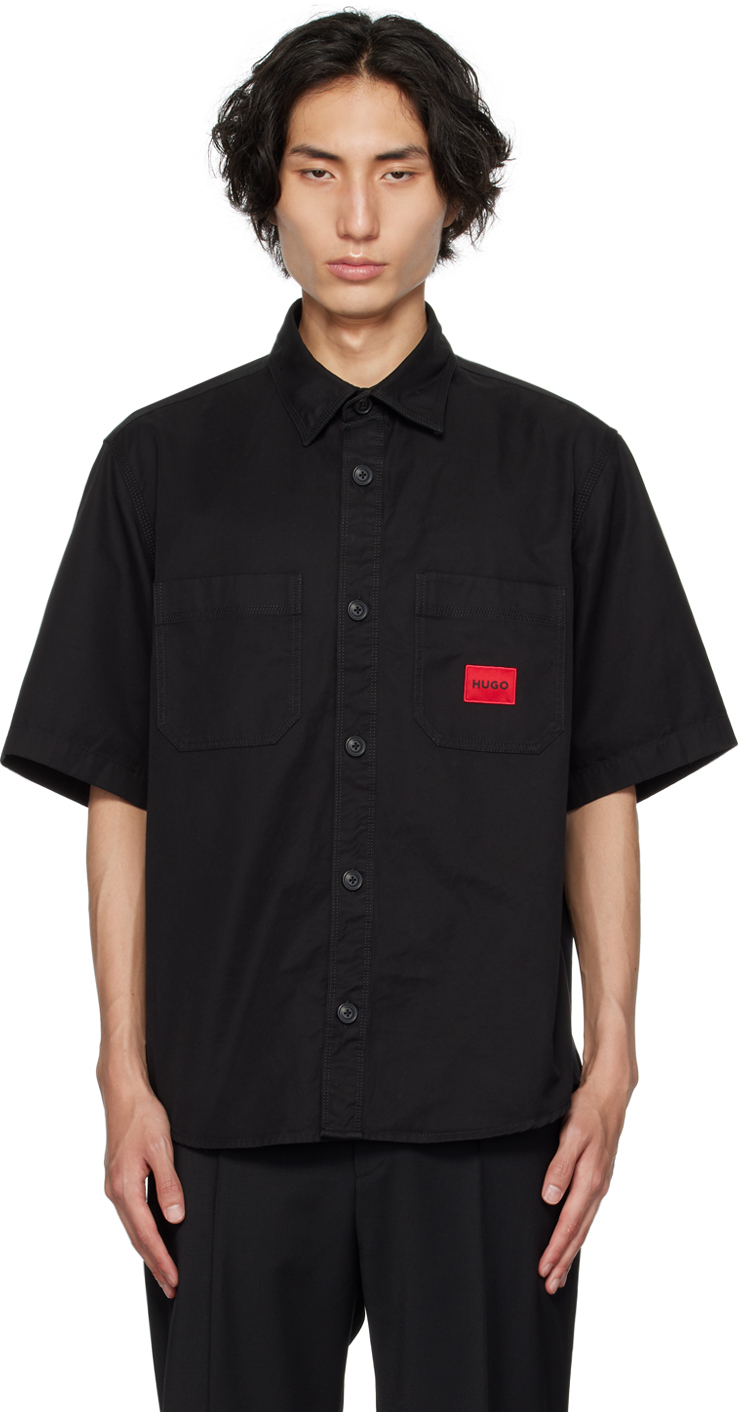 Shop Hugo Black Patch Shirt In 001 - Black