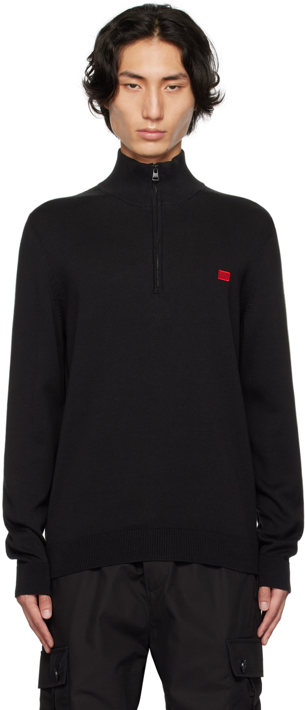 Shop Hugo Black Half-zip Sweater In 001 - Black