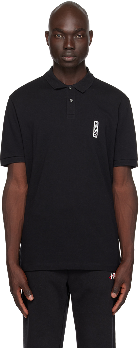 Shop Hugo Black Marker Polo In 001 - Black