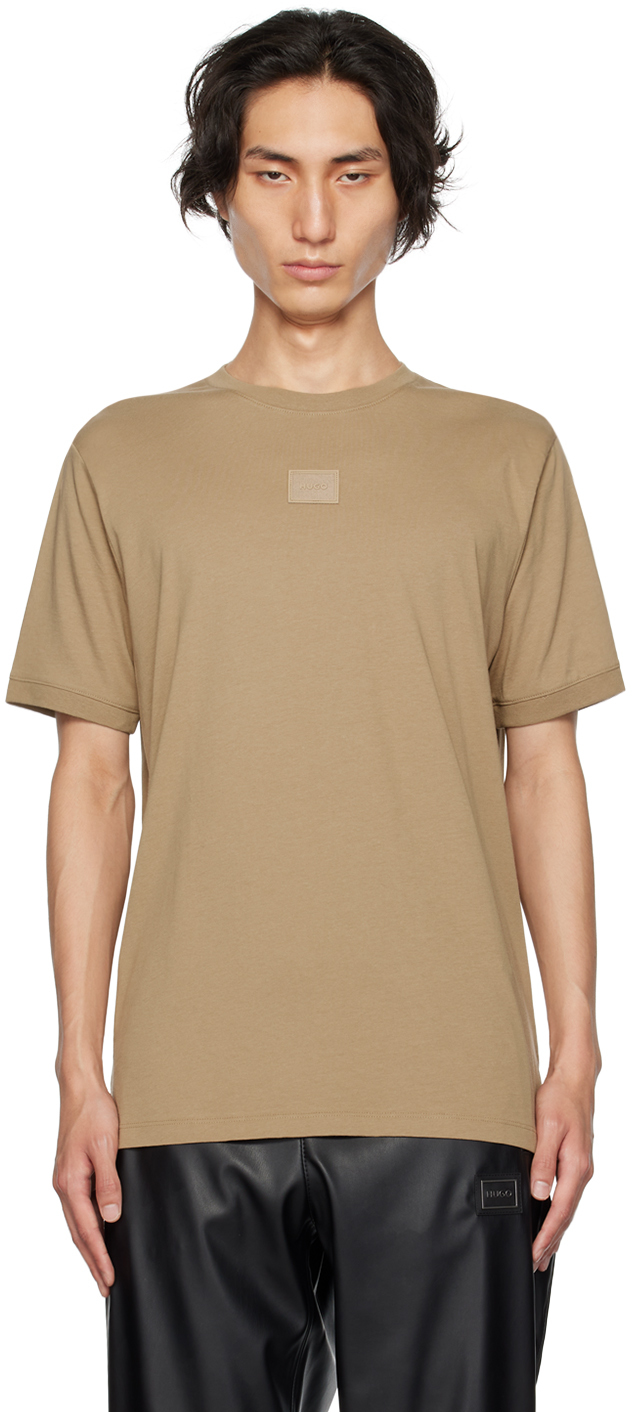 Hugo Tan Patch T-shirt In 242 - Open Brown