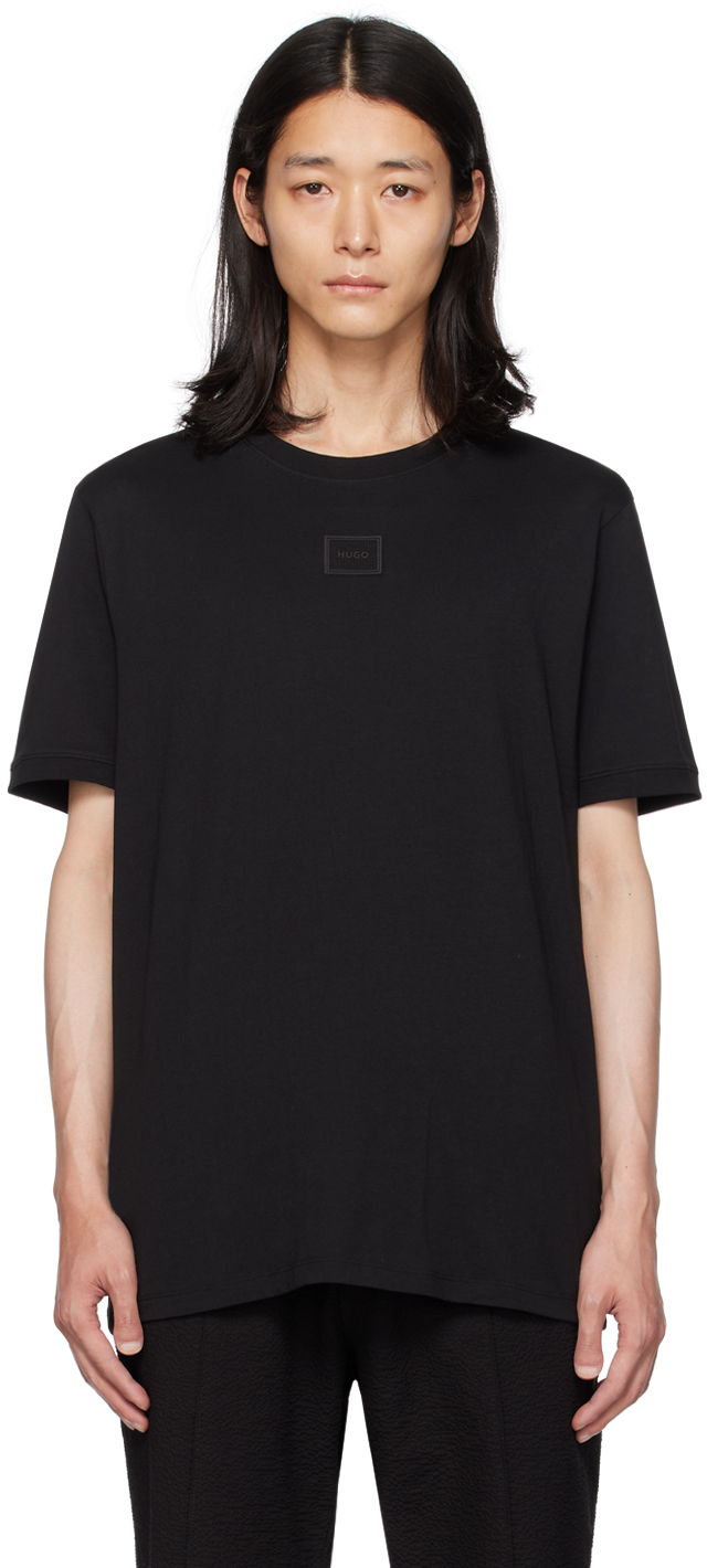 Hugo Black Rubberized T-shirt In 001 - Black