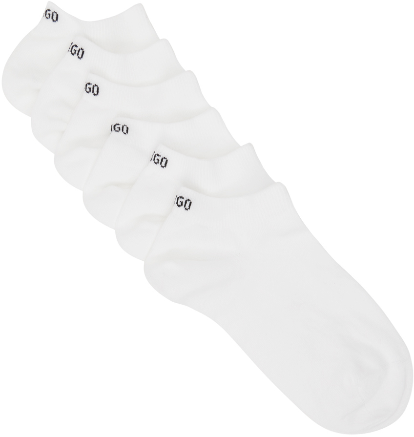 Six-Pack White Embroidered Socks