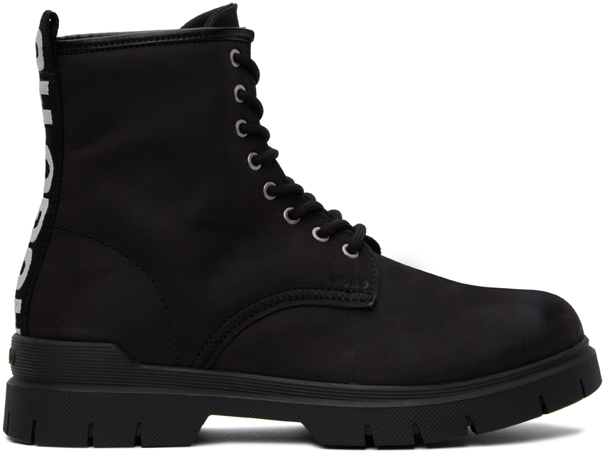 Black Logo Tape Lace-Up Boots