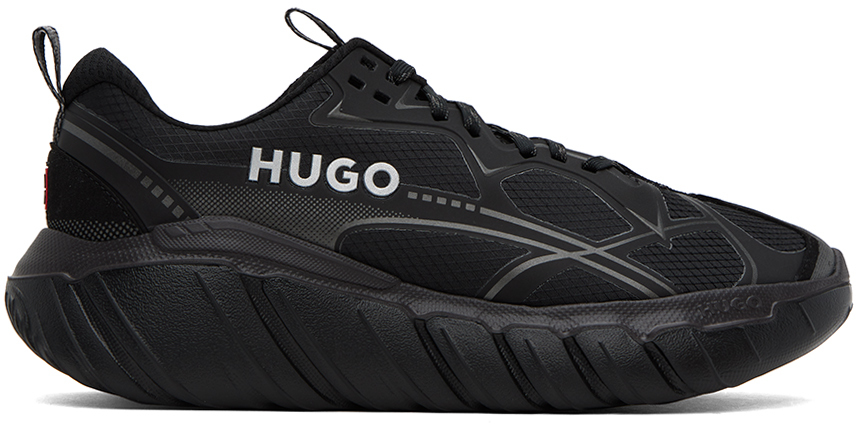 Hugo Black Waves Sneakers In 001 - Black